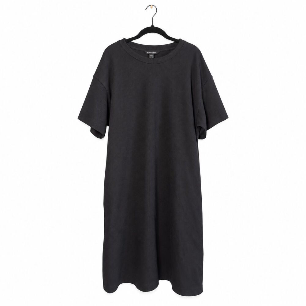 Athleta Black Ribbed T Shirt Dress Womens Large Oversized Short Sleeve